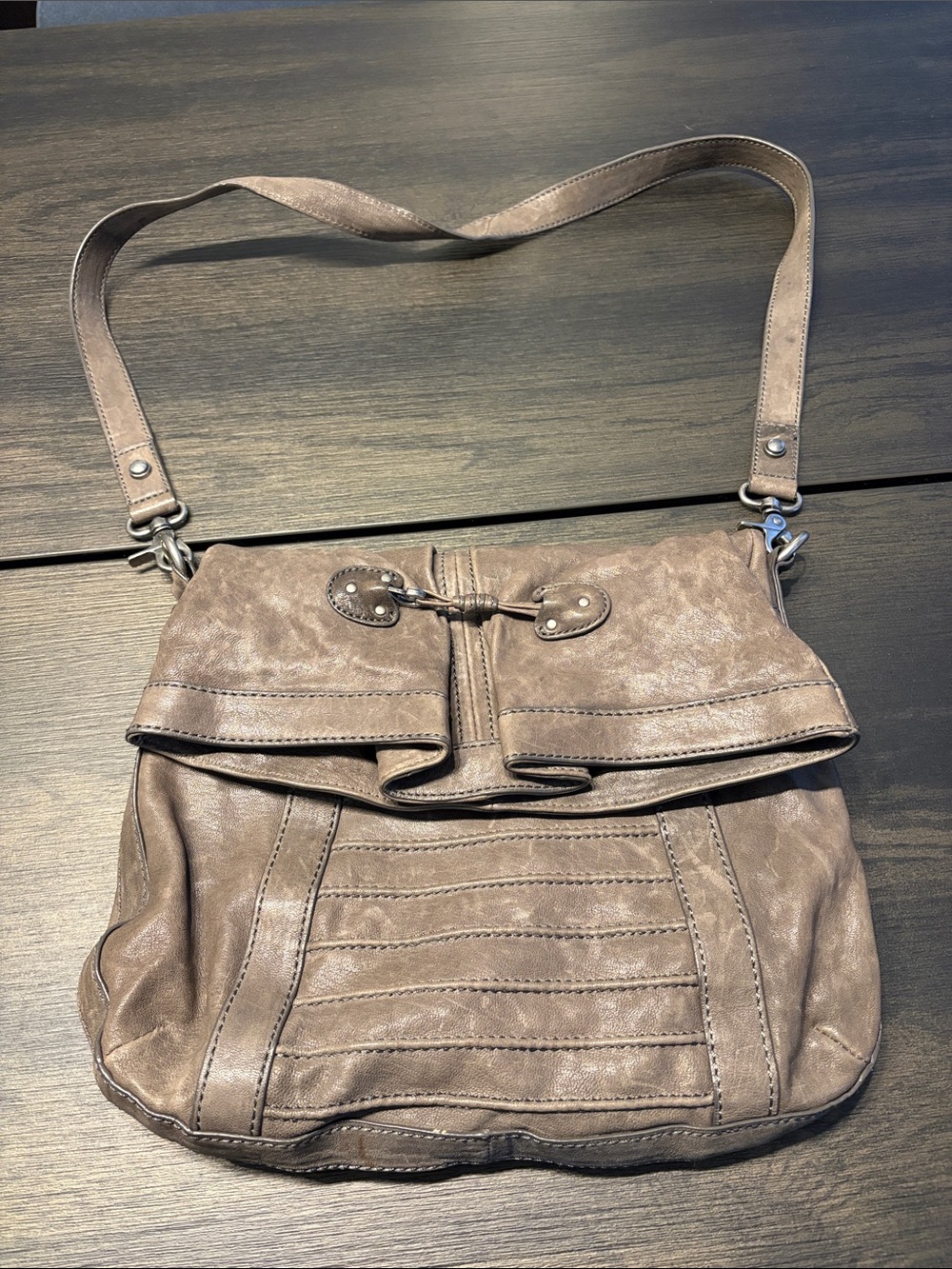 Marc New York Vintage Slouchy Grey Leather Toggle Shoulder Crossbody Bag
